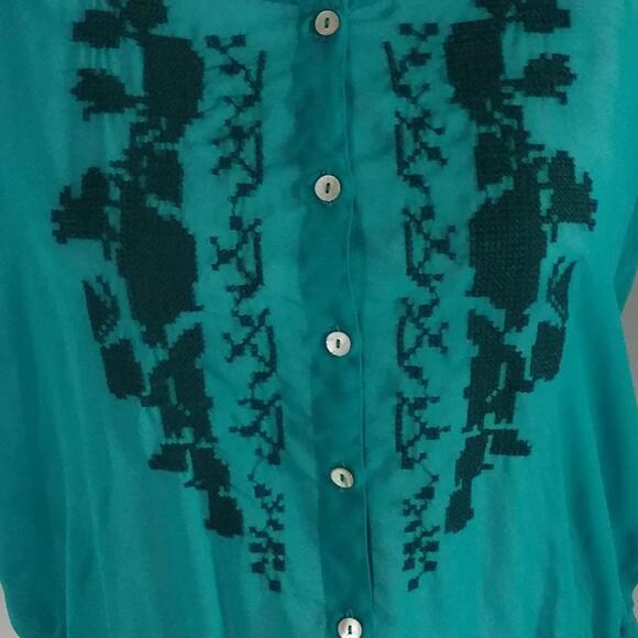 Joe Fresh Green Sleeveless Sheer Embroidered Sheer Top XS - Picture 4 of 5